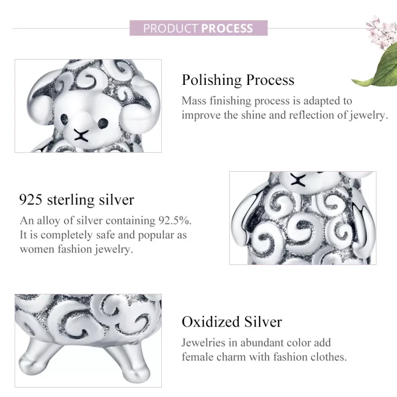 (imagen para) Charm de Plata Estilo Pandora con Pequeña Ovejita - BSC187 - Ver 8