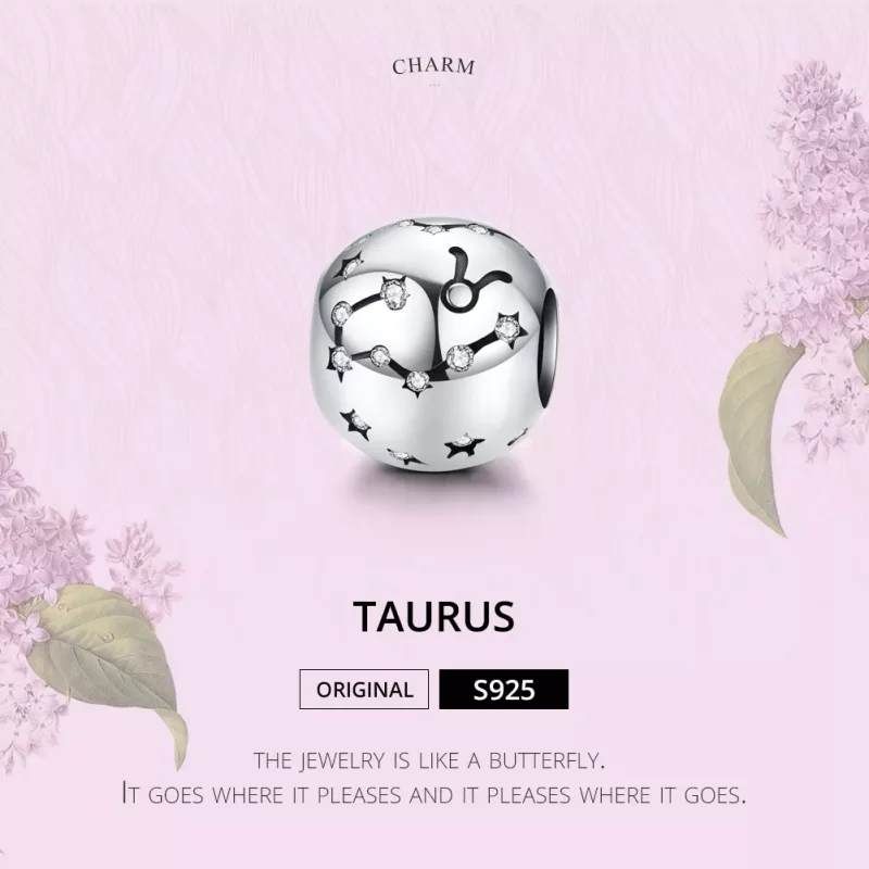 (imagen para) Charm de Plata Estilo Pandora con Signo de Tauro - SCC1218-2 - Ver 2