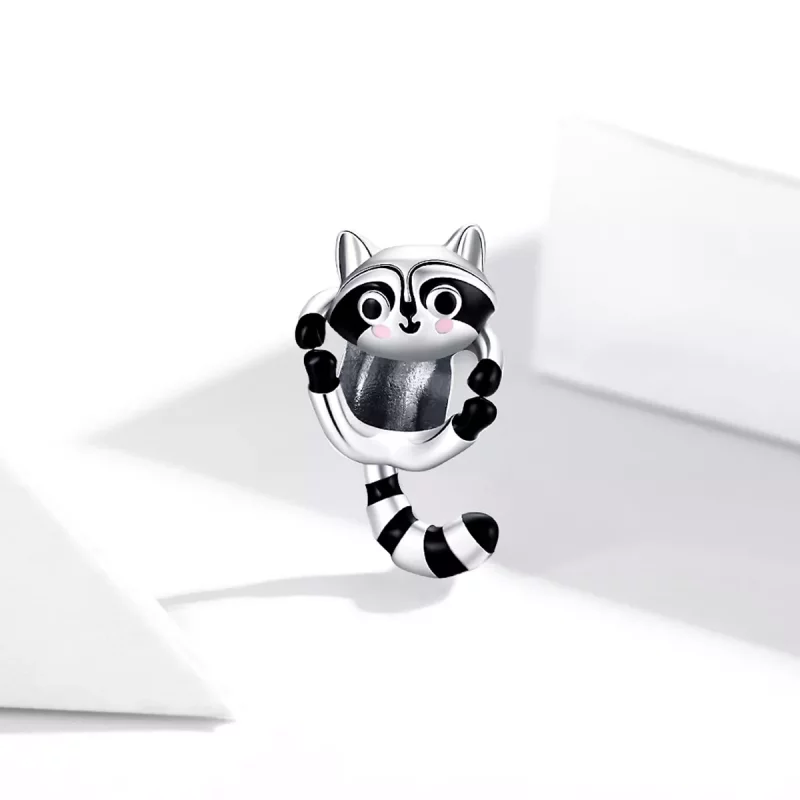 (imagen para) Charm de plata estilo Pandora con un lindo mapache - BSC403 - Ver 2