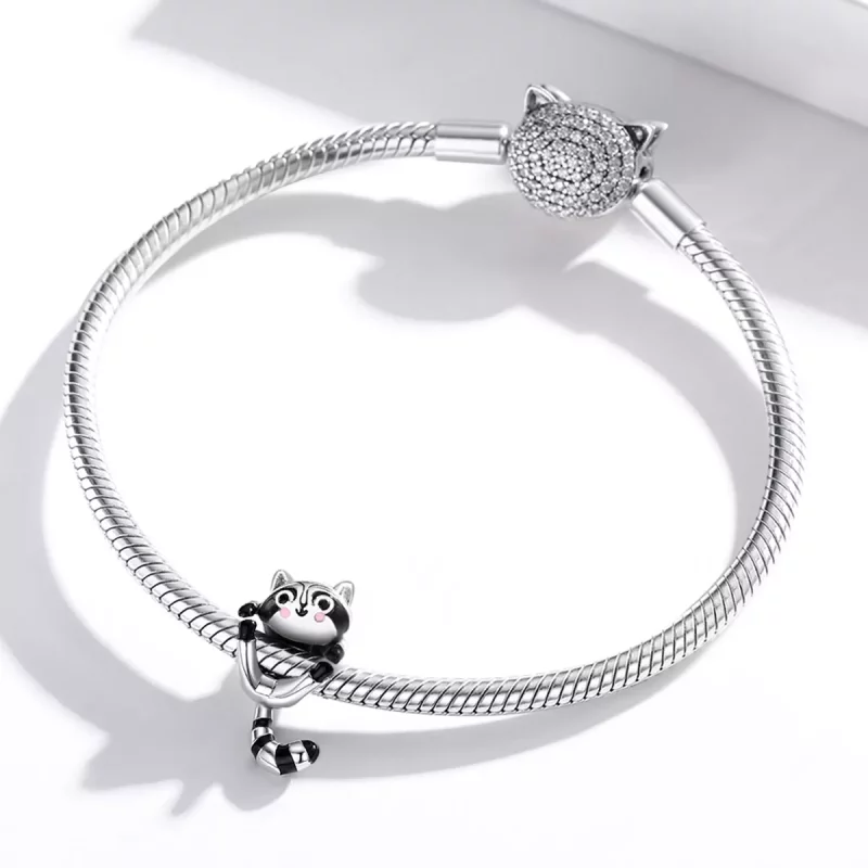 (imagen para) Charm de plata estilo Pandora con un lindo mapache - BSC403 - Ver 3