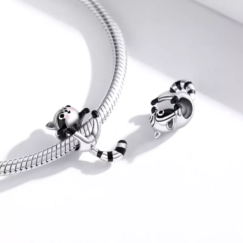(imagen para) Charm de plata estilo Pandora con un lindo mapache - BSC403 - Ver 4