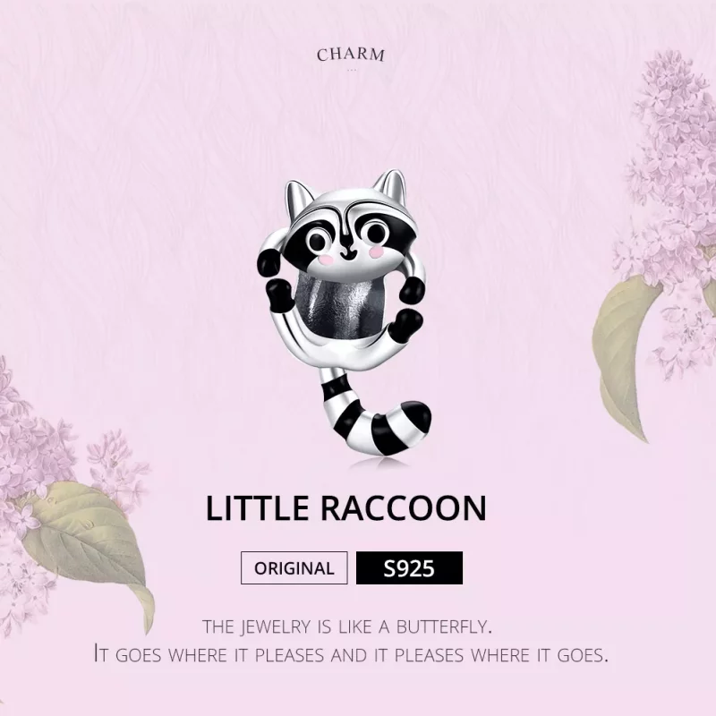 (imagen para) Charm de plata estilo Pandora con un lindo mapache - BSC403 - Ver 6