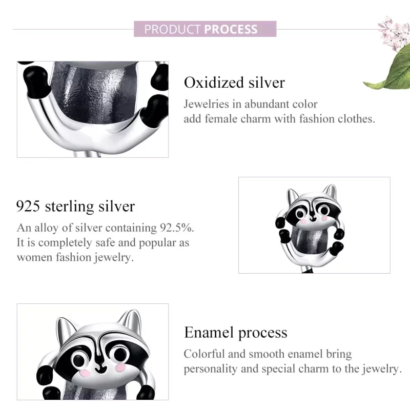 (imagen para) Charm de plata estilo Pandora con un lindo mapache - BSC403 - Ver 8