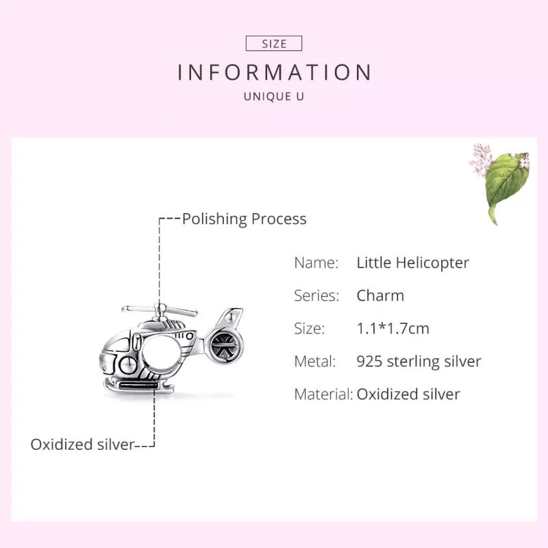 (imagen para) Charm de plata estilo Pandora con un pequeño helicóptero - SCC1699 - Ver 6