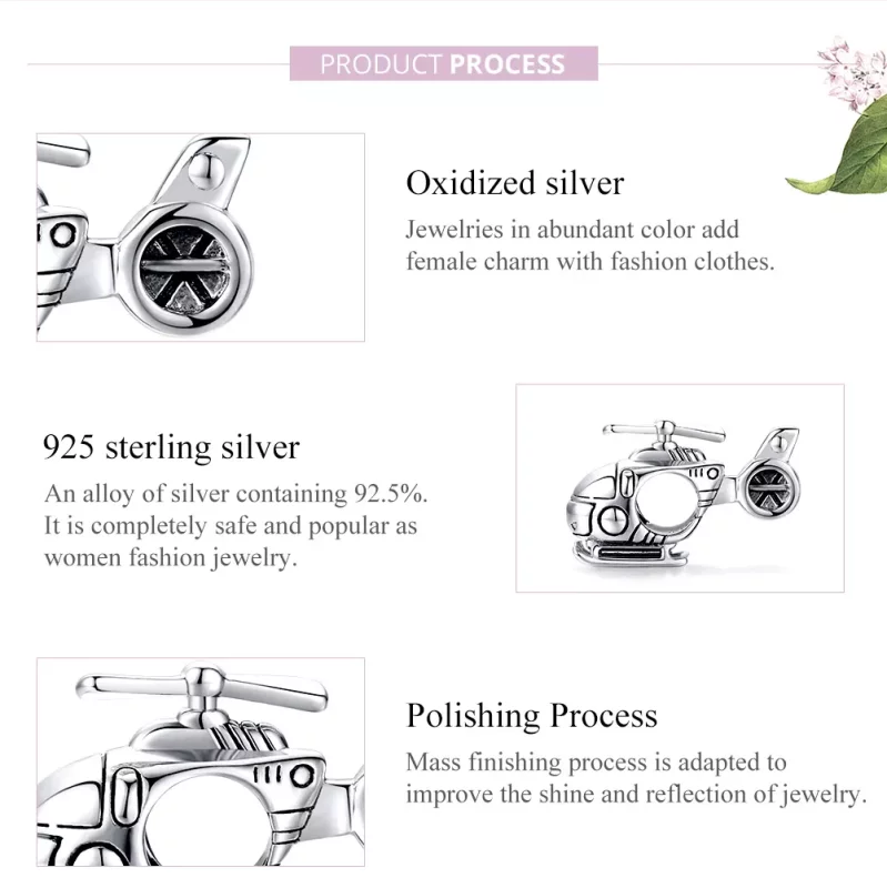 (imagen para) Charm de plata estilo Pandora con un pequeño helicóptero - SCC1699 - Ver 7