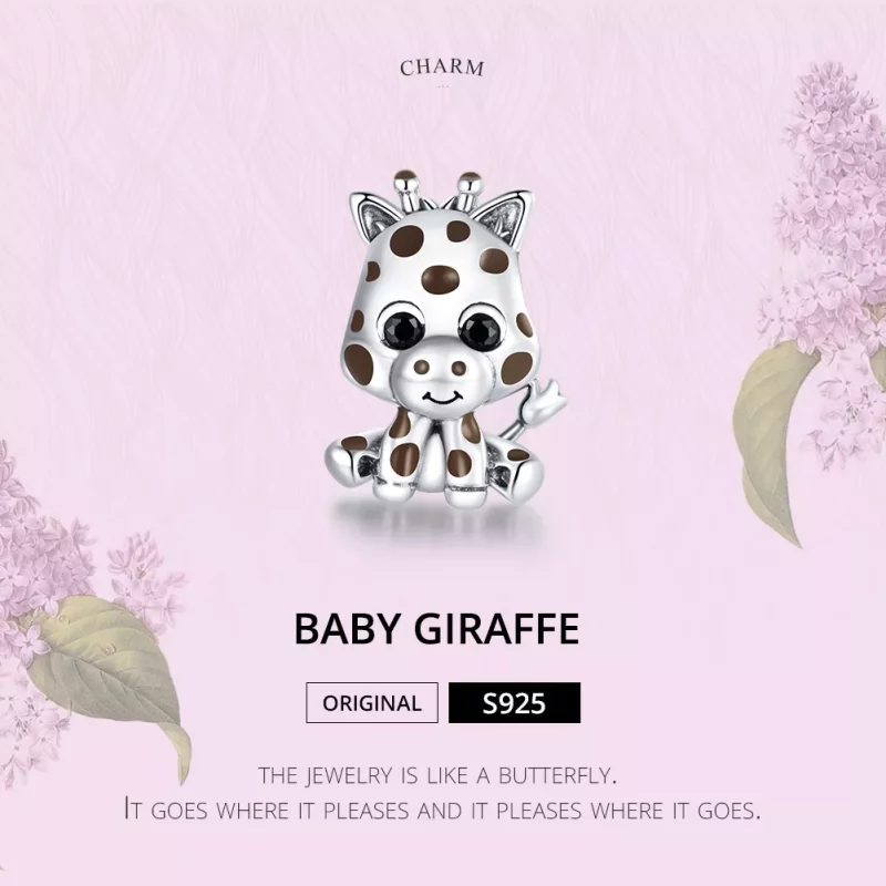 (imagen para) Charm de plata estilo Pandora con un tierno bebé jirafa - SCC1691 - Ver 6