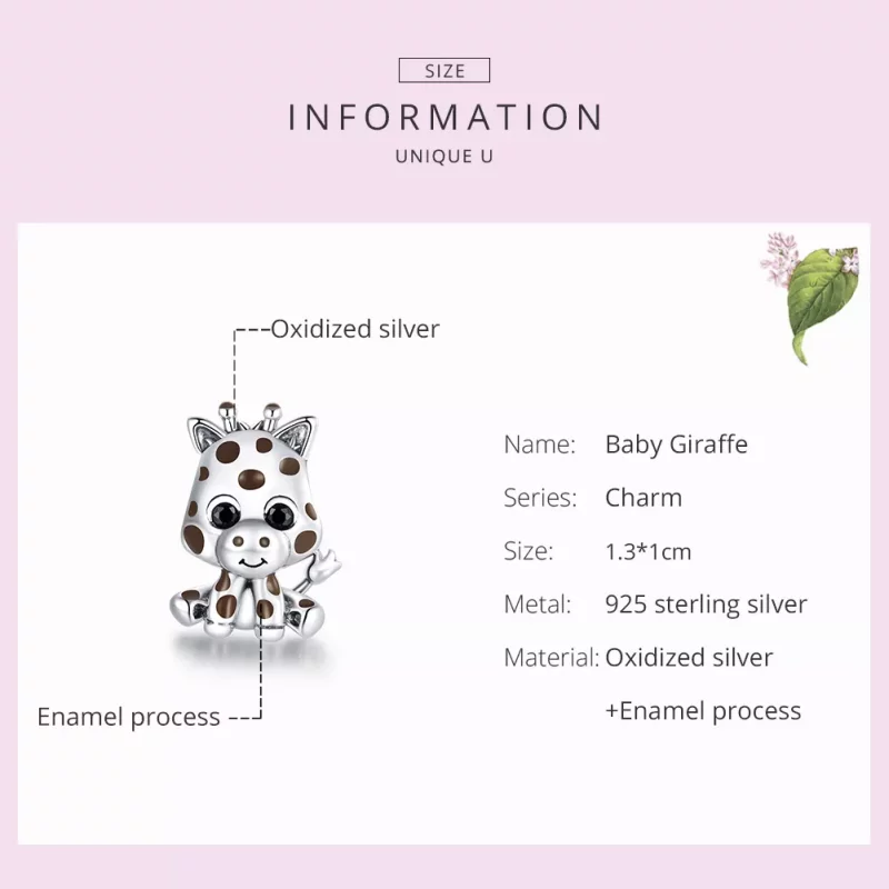 (imagen para) Charm de plata estilo Pandora con un tierno bebé jirafa - SCC1691 - Ver 7