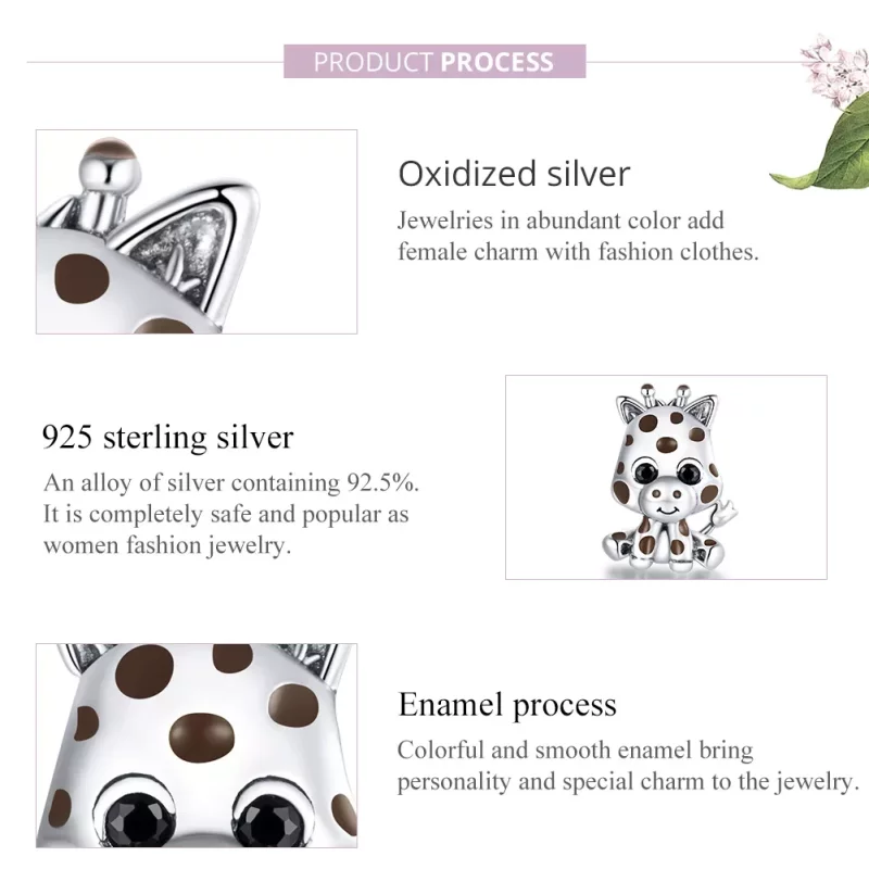 (imagen para) Charm de plata estilo Pandora con un tierno bebé jirafa - SCC1691 - Ver 8