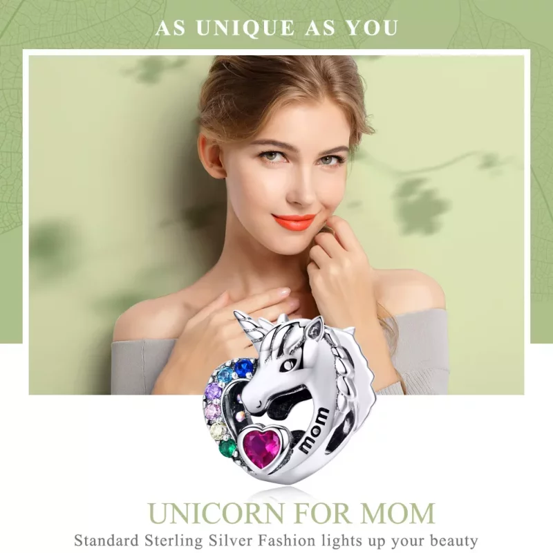 (imagen para) Charm de Plata Estilo Pandora con Unicornio para Mamá - SCC1160 - Ver 2