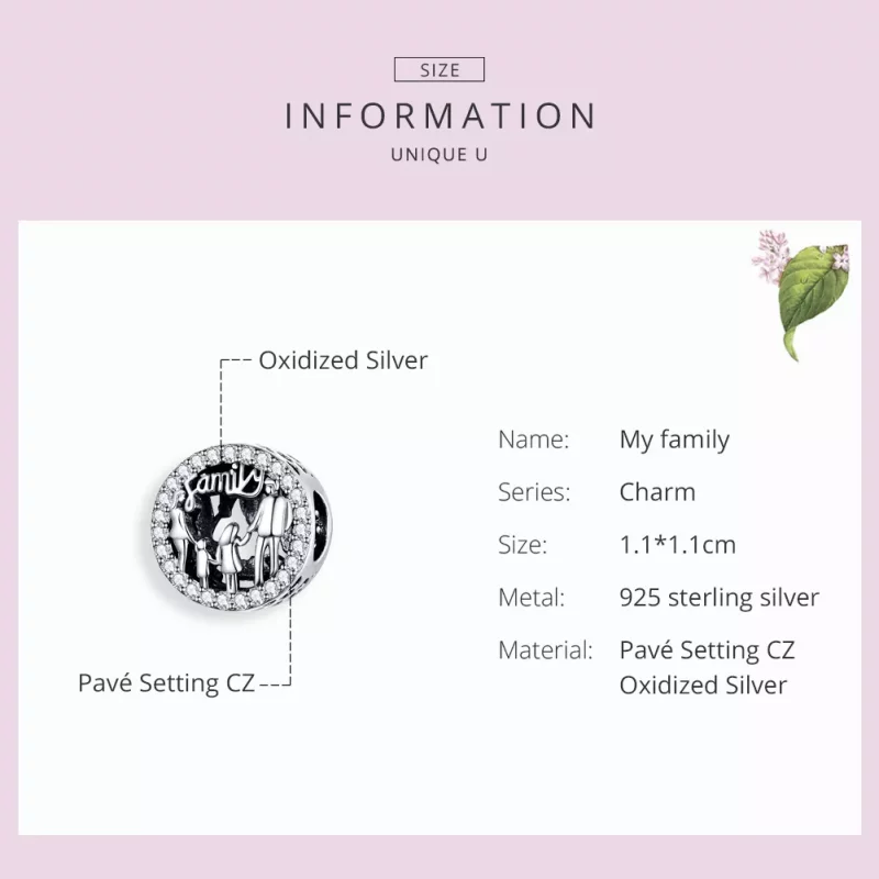 (imagen para) Charm de Plata Estilo Pandora Mi Familia - SCC1184 - Ver 3