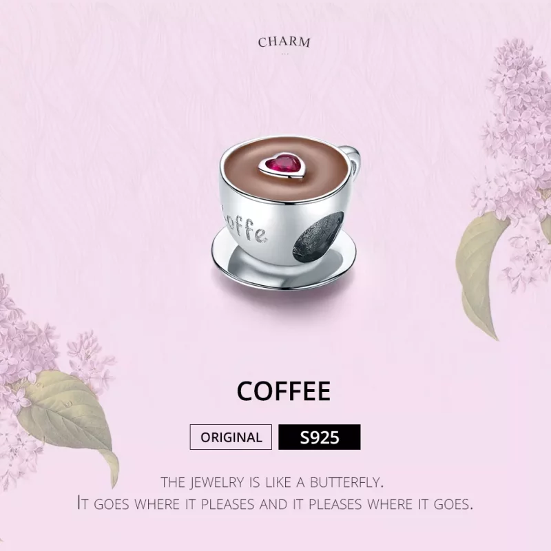 (imagen para) Charm de Plata Estilo Pandora para Café de la Tarde - SCC1286 - Ver 2