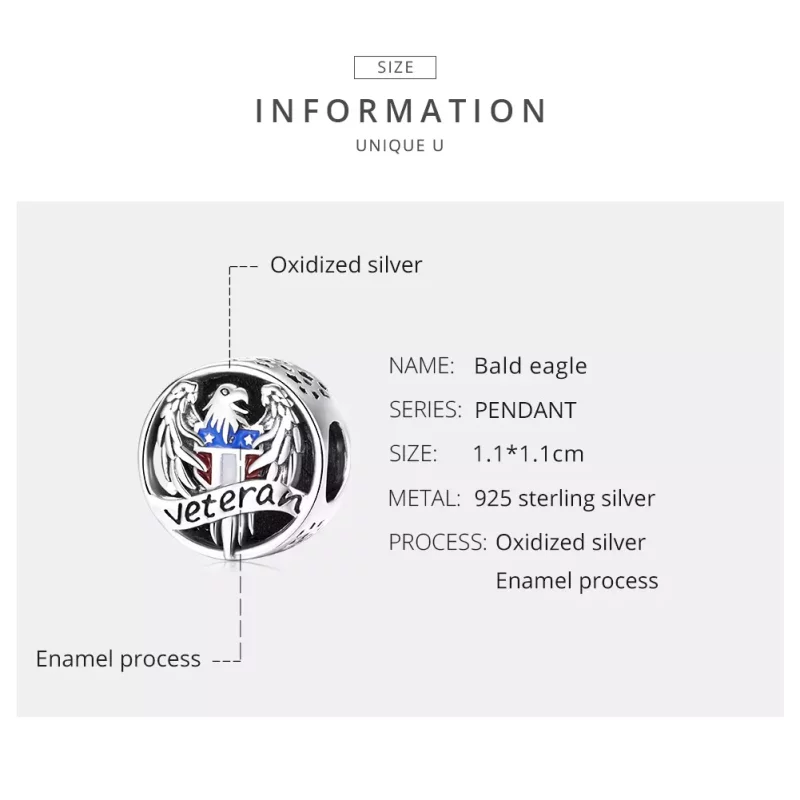 (imagen para) Charm de Plata Estilo Pandora para Veteranos - SCC1885 - Ver 7