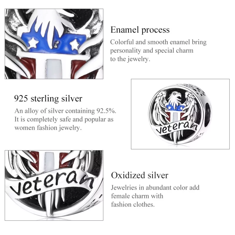 (imagen para) Charm de Plata Estilo Pandora para Veteranos - SCC1885 - Ver 8