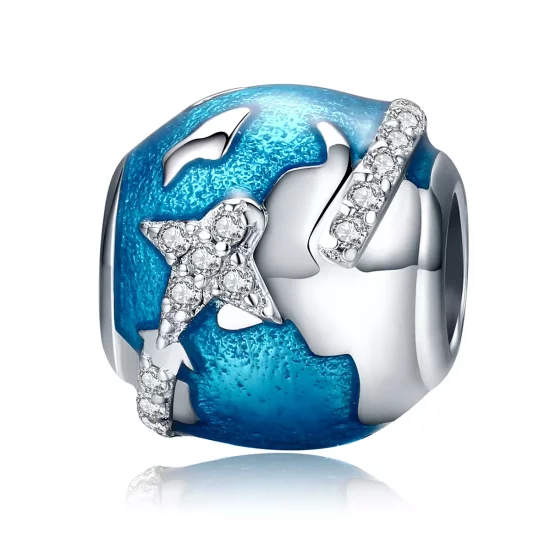 (imagen para) Charm de plata estilo Pandora para viajar alrededor del mundo - SCC183