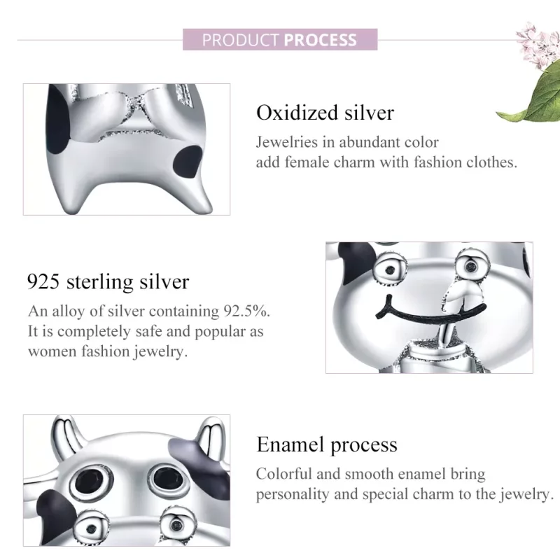(imagen para) Charm de Plata Estilo Pandora Pequeña Vaca - SCC1574 - Ver 8