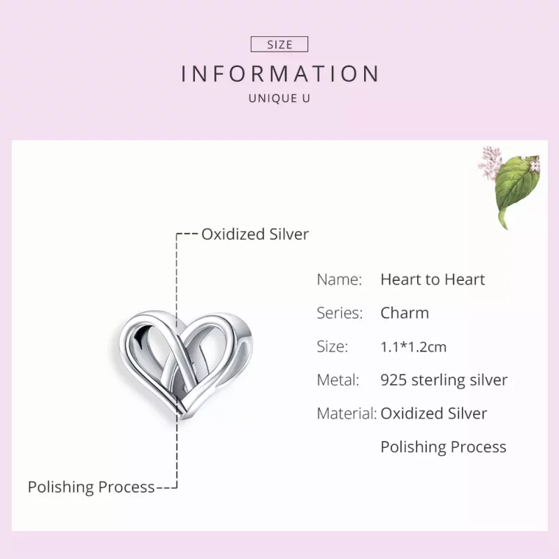 (imagen para) Charm de Plata Estilo Pandora "Tú y Yo, Corazón con Corazón" - SCC1552 - Ver 7