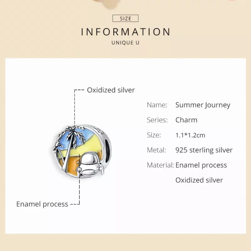 (imagen para) Charm de Plata Estilo Pandora Verano del Viaje - SCC1530 - Ver 6