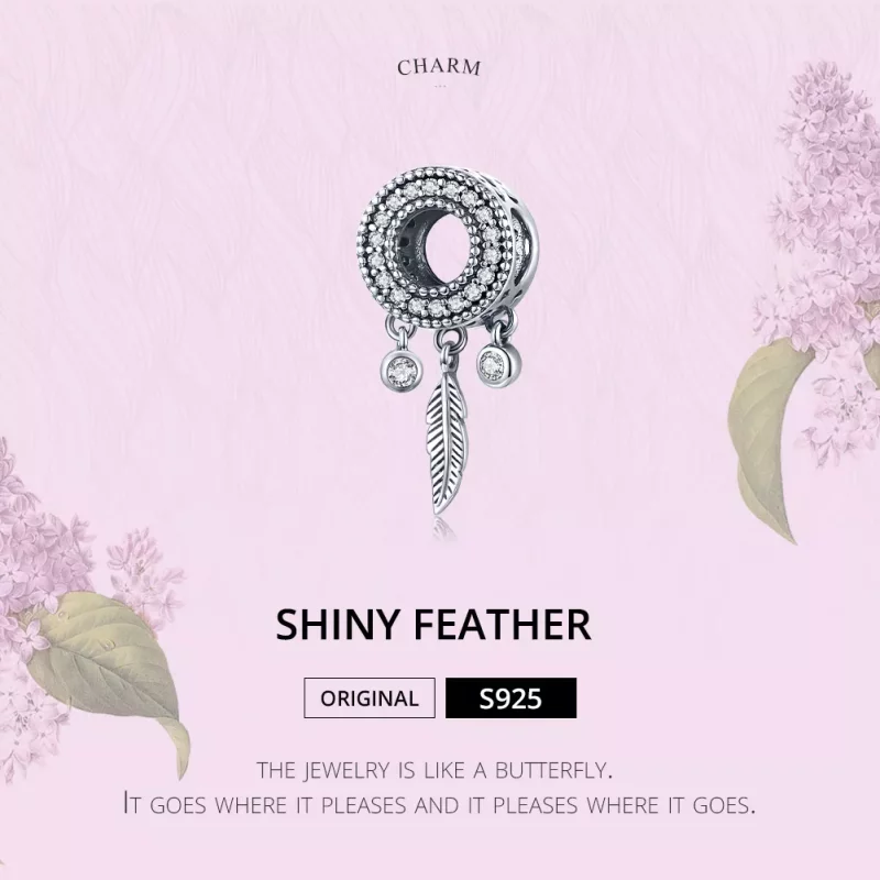 (imagen para) Charm de Pluma Brillante de Plata Estilo Pandora - SCC1550 - Ver 6