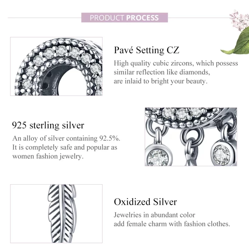 (imagen para) Charm de Pluma Brillante de Plata Estilo Pandora - SCC1550 - Ver 8