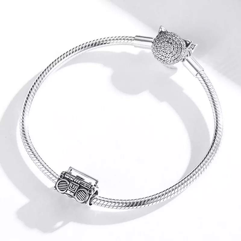 (imagen para) Charm de Radio Vintage de Plata al Estilo Pandora - SCC1873 - Ver 3