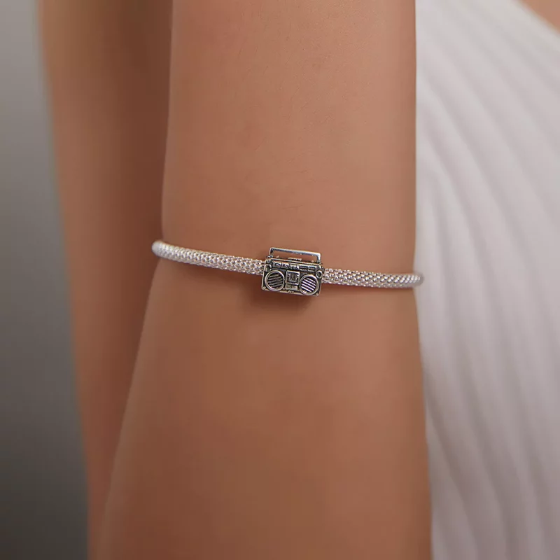 (imagen para) Charm de Radio Vintage de Plata al Estilo Pandora - SCC1873 - Ver 5