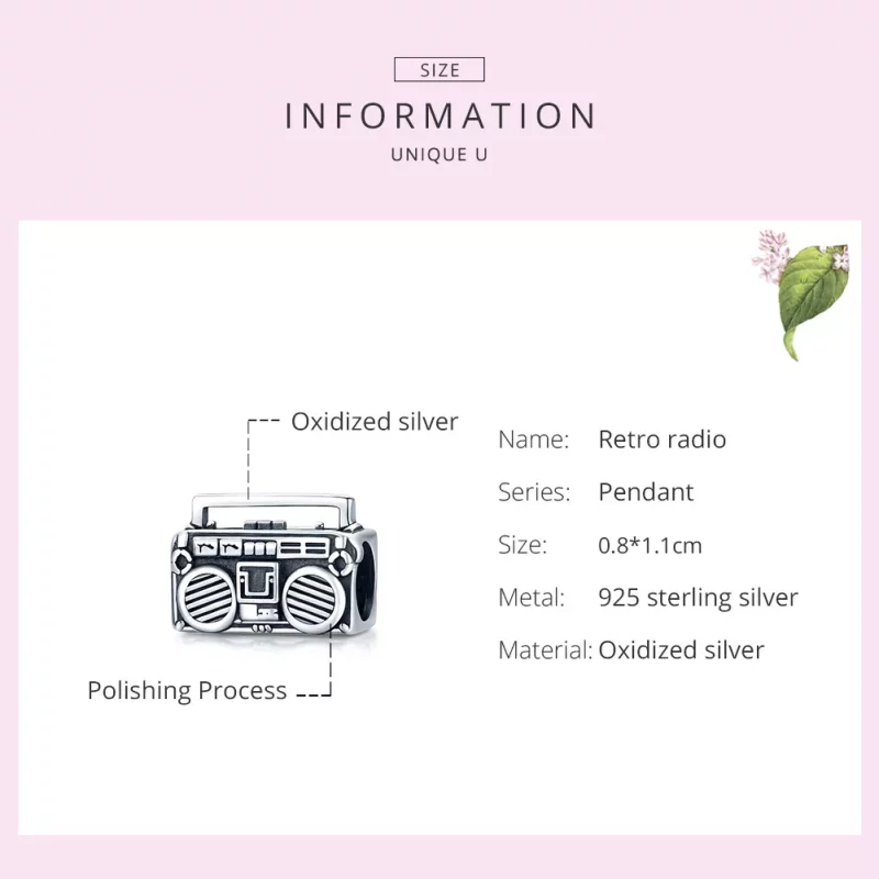 (imagen para) Charm de Radio Vintage de Plata al Estilo Pandora - SCC1873 - Ver 6