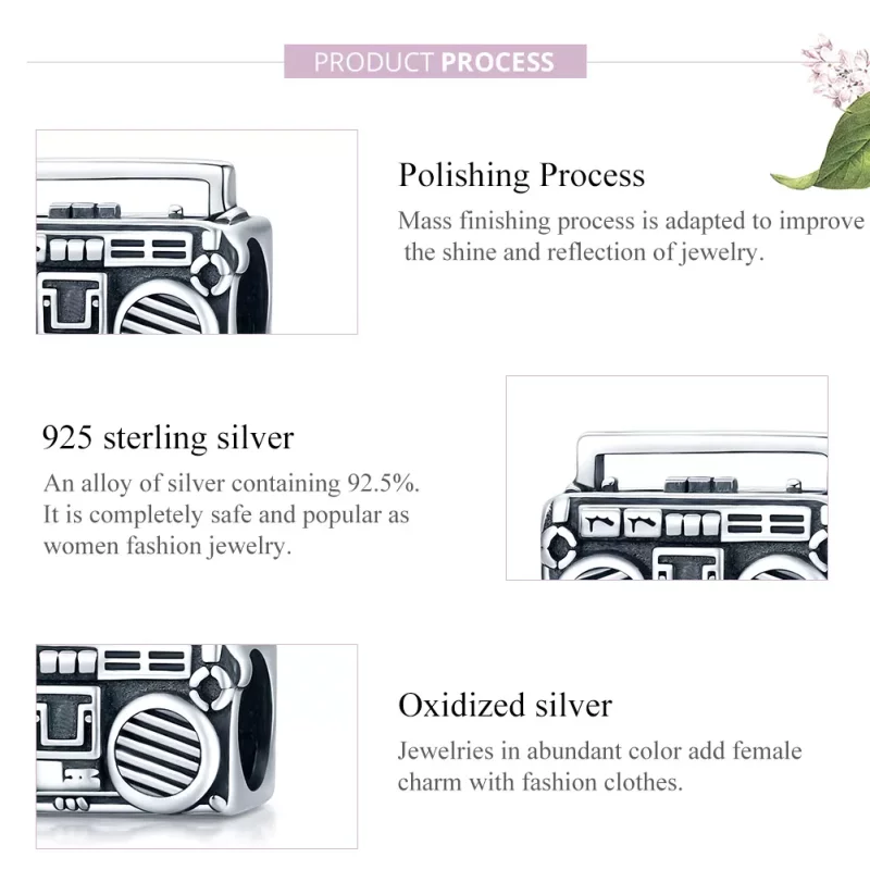 (imagen para) Charm de Radio Vintage de Plata al Estilo Pandora - SCC1873 - Ver 7