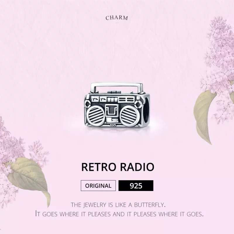 (imagen para) Charm de Radio Vintage de Plata al Estilo Pandora - SCC1873 - Ver 8