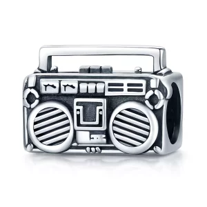 Charm de Radio Vintage de Plata al Estilo Pandora - SCC1873 (imagen para) Charm de Radio Vintage de Plata al Estilo Pandora - SCC1873