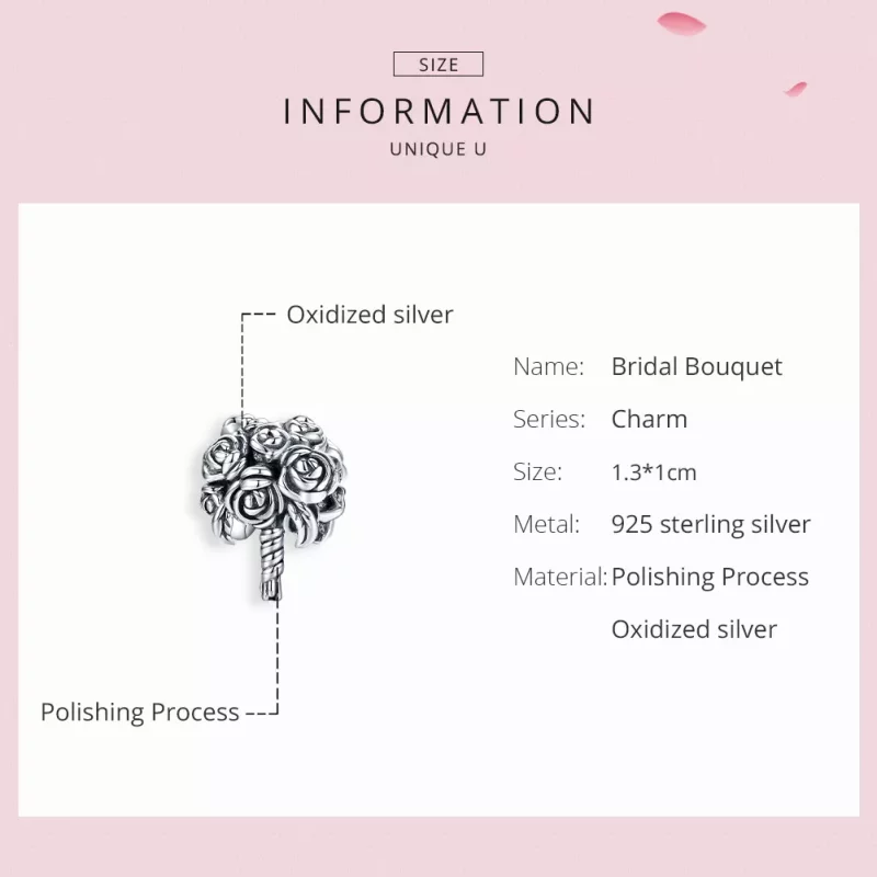 (imagen para) Charm de ramo de novia estilo Pandora en plata - SCC1566 - Ver 6