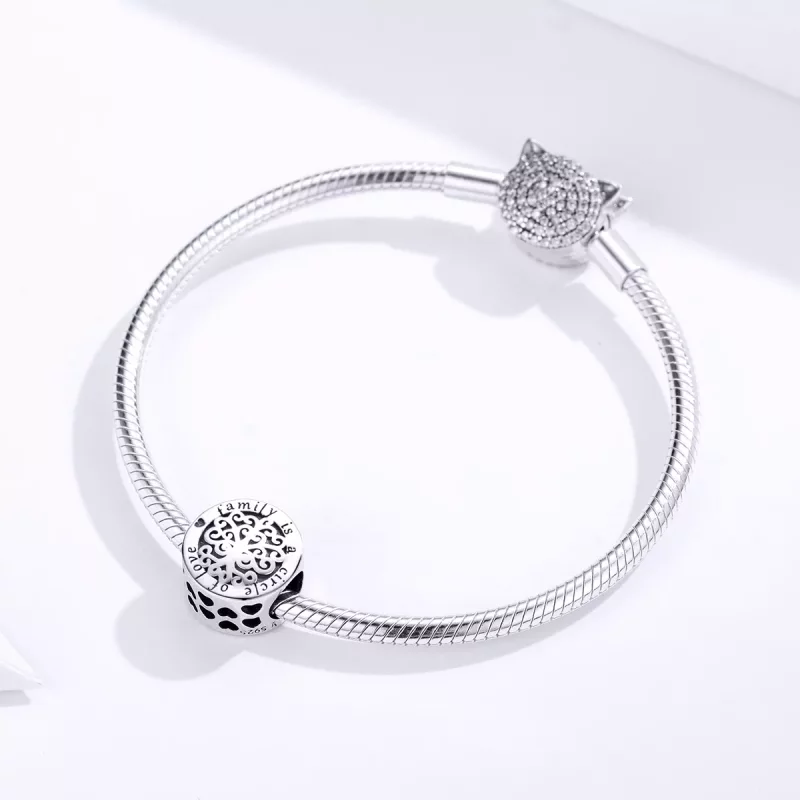 (imagen para) Charm de Árbol Genealógico Plateado con Destellos al Estilo Pandora - SCC1324 - Ver 3
