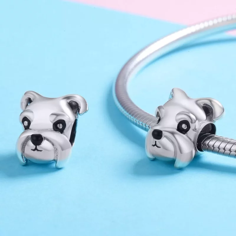 (imagen para) Charm de Schnauzer plateado estilo Pandora - SCC835 - Ver 3