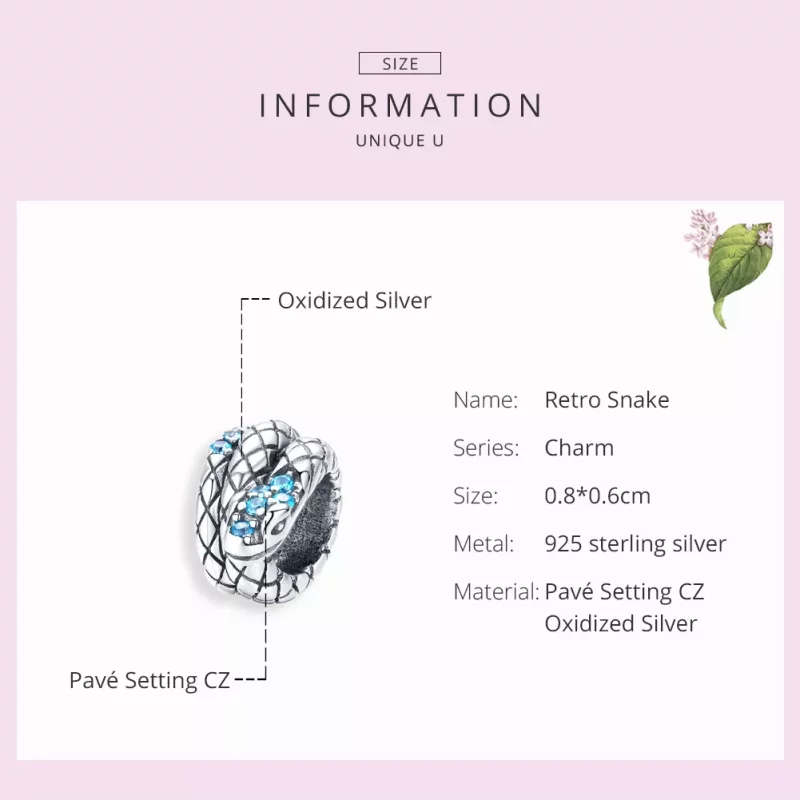 (imagen para) Charm de serpiente retro plateado estilo Pandora - SCC1351 - Ver 6