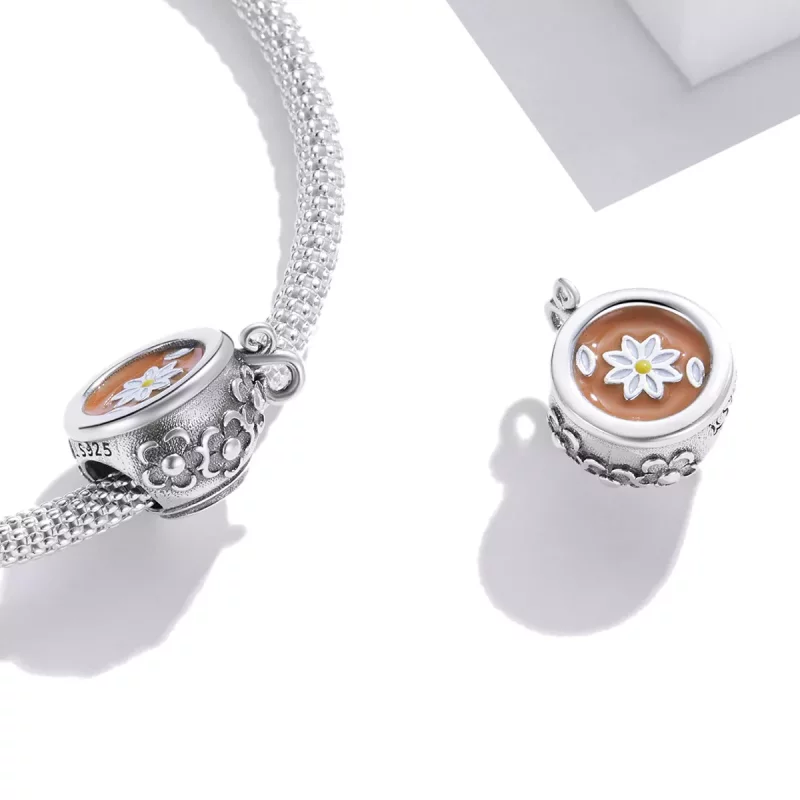 (imagen para) Charm de taza de té con estilo Pandora y diseño de flores - SCC1915 - Ver 4