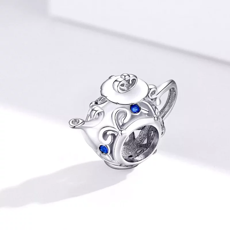 (imagen para) Charm de Tetera de Plata Estilo Pandora con Diseño Ahuecado - BSC274 - Ver 2