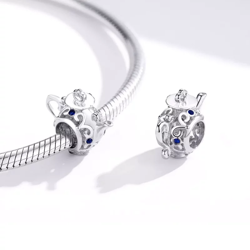 (imagen para) Charm de Tetera de Plata Estilo Pandora con Diseño Ahuecado - BSC274 - Ver 4