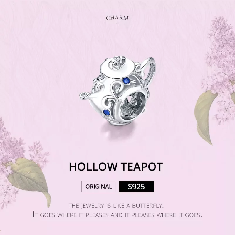 (imagen para) Charm de Tetera de Plata Estilo Pandora con Diseño Ahuecado - BSC274 - Ver 6
