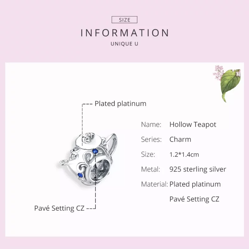 (imagen para) Charm de Tetera de Plata Estilo Pandora con Diseño Ahuecado - BSC274 - Ver 7