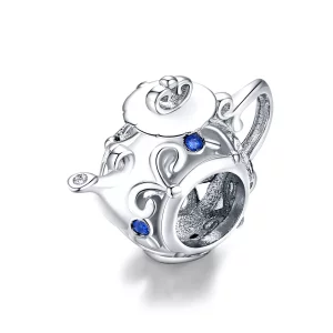 (imagen para) Charm de Tetera de Plata Estilo Pandora con Diseño Ahuecado - BSC274
