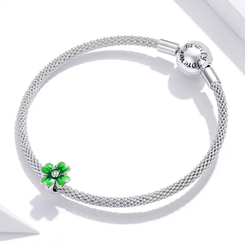 (imagen para) Charm de Trébol de la Suerte en Estilo Pandora de Plata - SCC1749 - Ver 3