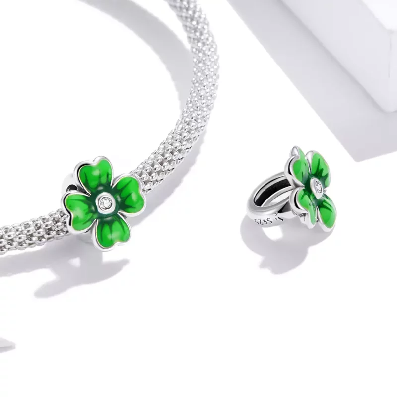 (imagen para) Charm de Trébol de la Suerte en Estilo Pandora de Plata - SCC1749 - Ver 4