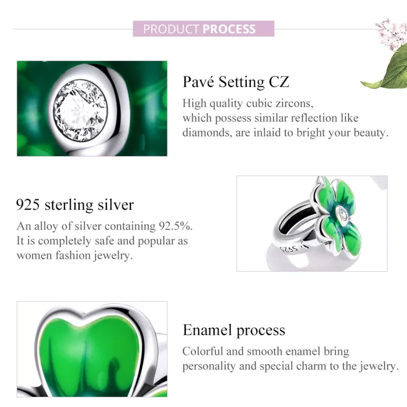 (imagen para) Charm de Trébol de la Suerte en Estilo Pandora de Plata - SCC1749 - Ver 8