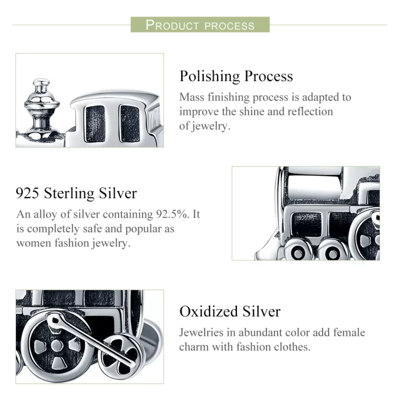 (imagen para) Charm de tren vintage de estilo Pandora en plata - SCC507 - Ver 6