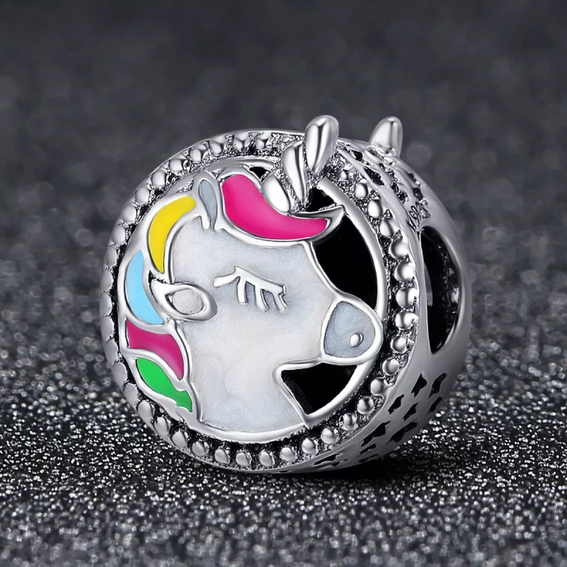 (imagen para) Charm de Unicornio Hermoso en Plata Estilo Pandora - SCC362 - Ver 2