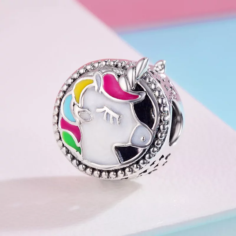 (imagen para) Charm de Unicornio Hermoso en Plata Estilo Pandora - SCC362 - Ver 3