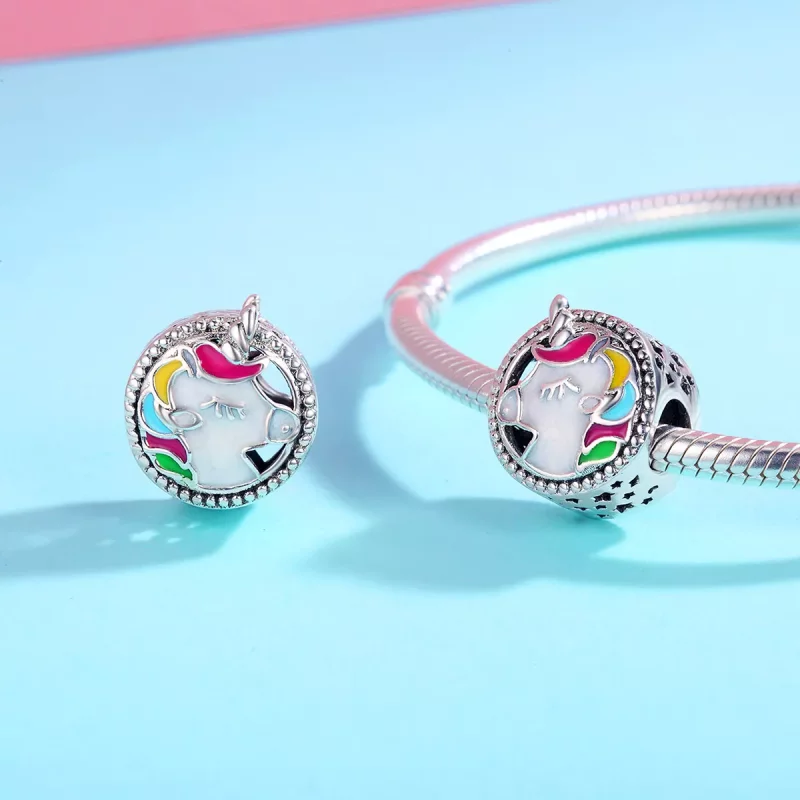 (imagen para) Charm de Unicornio Hermoso en Plata Estilo Pandora - SCC362 - Ver 4
