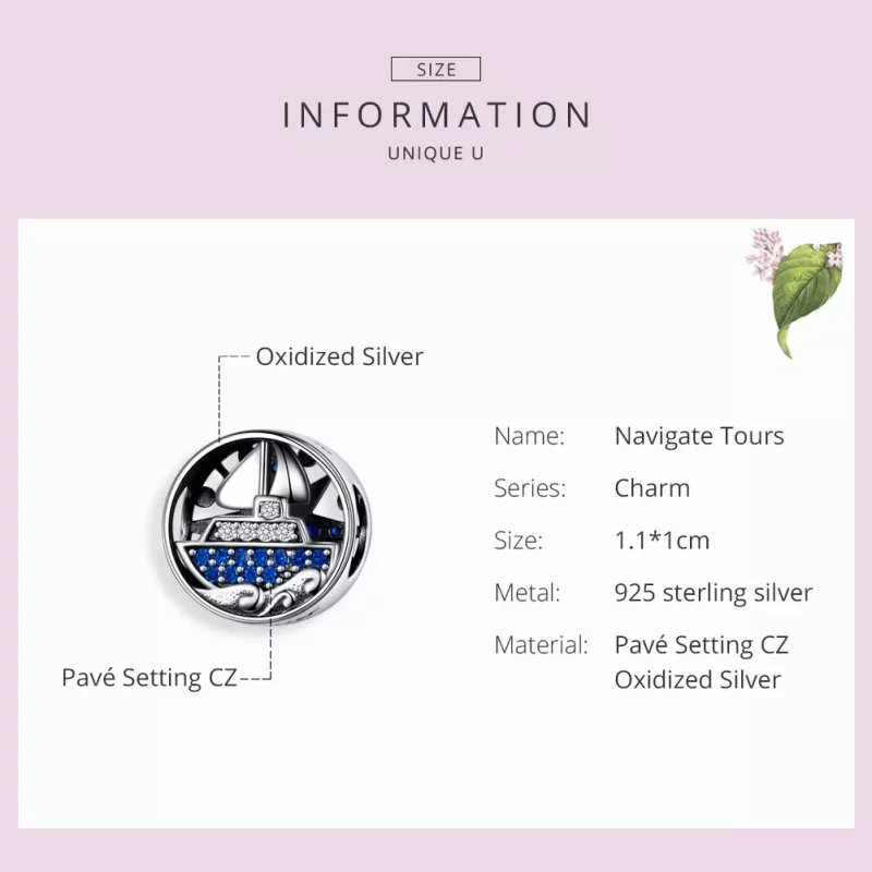 (imagen para) Charm de viaje náutico de plata estilo Pandora - SCC1197 - Ver 3