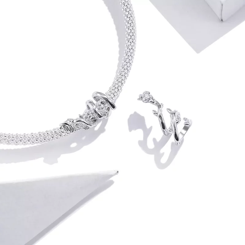 (imagen para) Charm de vides rosas plateadas estilo Pandora - BSC310 - Ver 4