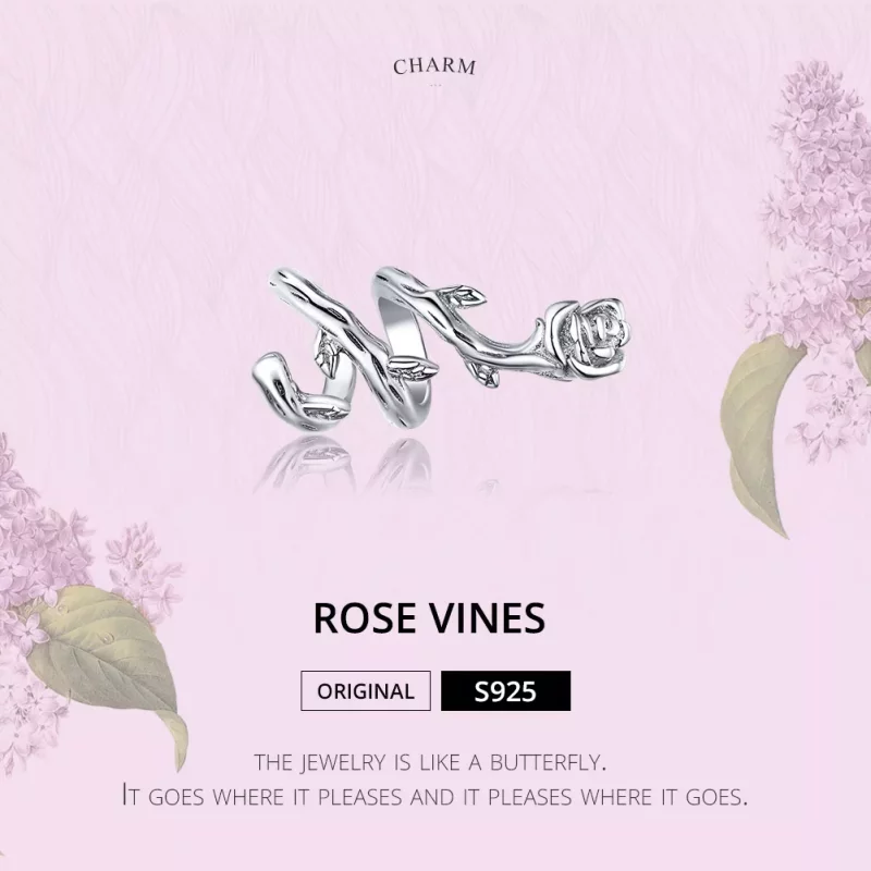 (imagen para) Charm de vides rosas plateadas estilo Pandora - BSC310 - Ver 6