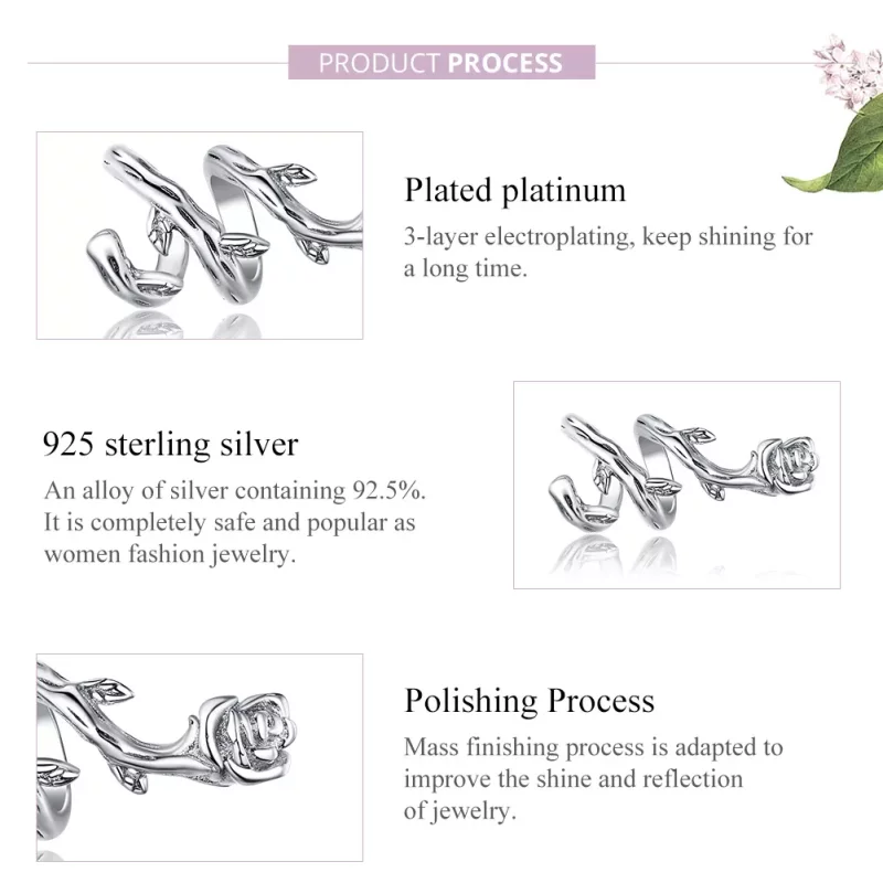(imagen para) Charm de vides rosas plateadas estilo Pandora - BSC310 - Ver 8
